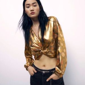 ZARA PRINT BLOUSE WITH KNOTS